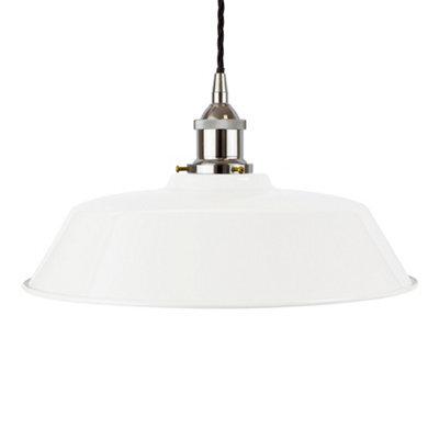 White Chancery Painted Dome Pendant Light With Nickel Lamp Holder And Black Twisted Cable - Se Home - image 1