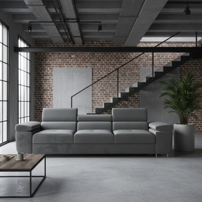 Torezio 3 Seater Sofa Bed With Adjustable Headrests And Dolphin Mechanism Grey - image 1