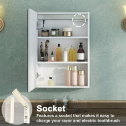 AVER-GROWTH Led Bathroom Mirror Cabinet 3 Colour Lights Dimmable Socket Demister Pad Touch/wall Switch Wall Mounted Cupboard White 50X70Cm - thumbnail 3