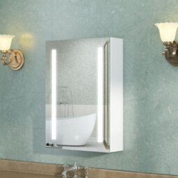 AVER-GROWTH Led Bathroom Mirror Cabinet 3 Colour Lights Dimmable Socket Demister Pad Touch/wall Switch Wall Mounted Cupboard White 50X70Cm