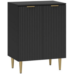Wyld Haus Sutto Black Etched Sideboard With 2 Ribbed Doors And Gold Accents, Compact 60 X 40 X 80 Cm. - thumbnail 2