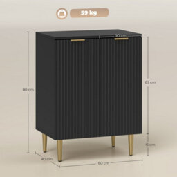 Wyld Haus Sutto Black Etched Sideboard With 2 Ribbed Doors And Gold Accents, Compact 60 X 40 X 80 Cm. - thumbnail 4