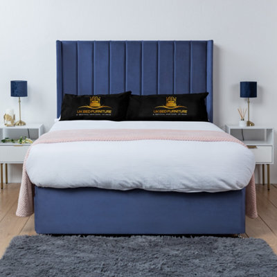 UKBEDFURNITURE Bella Blue Plush Wingback Divan Bed Base With 54 Inch Headboard - No Storage - image 1