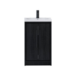 Royal Bathrooms Livora 500mm Black Woodgrain Floor Standing Vanity Cloakroom Unit 2 Door With Mid-Edge Basin & Matt Black Handle - thumbnail 6