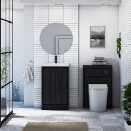 Royal Bathrooms Livora 500mm Black Woodgrain Floor Standing Vanity Cloakroom Unit 2 Door With Mid-Edge Basin & Matt Black Handle - thumbnail 3