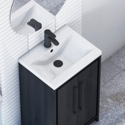 Royal Bathrooms Livora 500mm Black Woodgrain Floor Standing Vanity Cloakroom Unit 2 Door With Mid-Edge Basin & Matt Black Handle - thumbnail 5