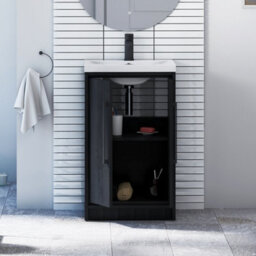 Royal Bathrooms Livora 500mm Black Woodgrain Floor Standing Vanity Cloakroom Unit 2 Door With Mid-Edge Basin & Matt Black Handle - thumbnail 4