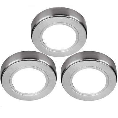 3 Pack Brushed Nickel Round Under Cabinet Led Kitchen Lighting Kit - 240V Mains Powered Natural White - image 1