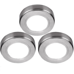 3 Pack Brushed Nickel Round Under Cabinet Led Kitchen Lighting Kit - 240V Mains Powered Natural White - thumbnail 1