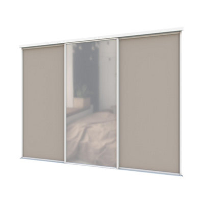 A-Class Sliding Doors Set Of 3 Stone Grey & Mirror Sliding Wardrobe Door Kit, White Frame & Tracks, Opening Height (H) 225-226Cm & Width (W) 269-270Cm - image 1