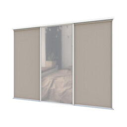 A-Class Sliding Doors Set Of 3 Stone Grey & Mirror Sliding Wardrobe Door Kit, White Frame & Tracks, Opening Height (H) 225-226Cm & Width (W) 269-270Cm - thumbnail 1