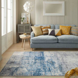 Ivory Blue Abstract Polyester Modern Soft Bedroom, Livingroom Rug - 120Cm X 180Cm - thumbnail 1