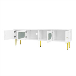 Abrihome Modern Tv Stand, 4 Doors, Metal Bracket, Tv Cabinet Storage Sideboard With 2 Glass Doors, Tv Entertainment Center, White - thumbnail 7