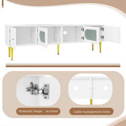 Abrihome Modern Tv Stand, 4 Doors, Metal Bracket, Tv Cabinet Storage Sideboard With 2 Glass Doors, Tv Entertainment Center, White - thumbnail 3