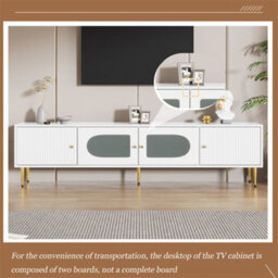 Abrihome Modern Tv Stand, 4 Doors, Metal Bracket, Tv Cabinet Storage Sideboard With 2 Glass Doors, Tv Entertainment Center, White - thumbnail 5