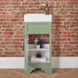 Homestylestore Pastel Green 400mm Bathroom Vanity Unit And Round Aged Bronze Handle - thumbnail 2