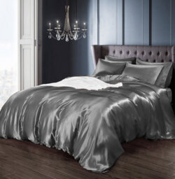 Intimates Silver Satin Complete Bedding Set Duvet Cover And Pillowcase Set Super King