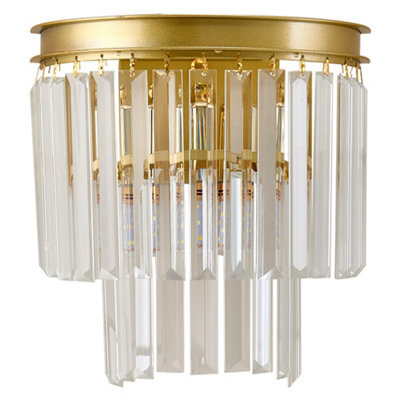 Thehotsale Elegant 2-Light E14 Crystal Glass Shade Wall Lamp With Metal Golden Finish Base - image 1