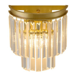 Thehotsale Elegant 2-Light E14 Crystal Glass Shade Wall Lamp With Metal Golden Finish Base - thumbnail 3