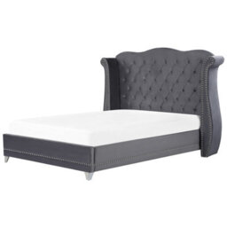 Beliani Bed Velvet Ayette 180 X 200 Cm (Eu Super King) Grey - thumbnail 1