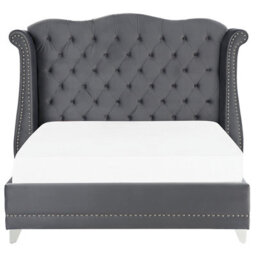 Beliani Bed Velvet Ayette 180 X 200 Cm (Eu Super King) Grey - thumbnail 4