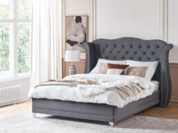 Beliani Bed Velvet Ayette 180 X 200 Cm (Eu Super King) Grey - thumbnail 2