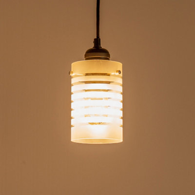 Valuelights Elsie Frosted Glass Striped Ceiling Small Cylinder Lamp Shade And Bulb (D)10Cm - image 1