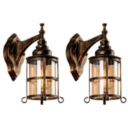Plfann Rustic Amber Glass Wall Light 2-Pack, Bronze Brushed, Industrial Farmhouse Lamp Sconce Porch Lighting Waterproof Retro For