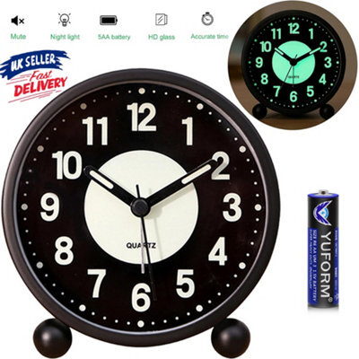 Uk Seller Silent Sweep Quartz Bedside Alarm Clock - No Ticking, Luminous Dial, Battery Powered - image 1