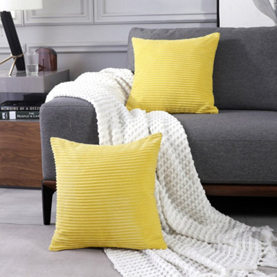 "Deconovo Set Of 2 Super Soft Corduroy Cushion Covers Yellow 20""x20""" - image 1