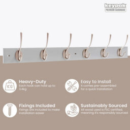 Keypak Victorian 6 Hook Wall-Mount Wooden Coat Rack, 68Cm - Dove Bloc With Satin Nickel Hooks - Fixings Included - thumbnail 2