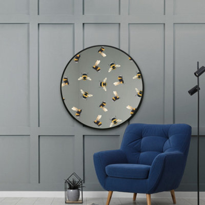 Mirroroutlet The Typis Black Metal Edged Circular Wall Mirror With Bumble Bee Design 80Cm Diameter - image 1