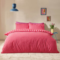 Sassy B Stripe Tease Reversible Single Duvet Cover Set With Pillowcase Red - thumbnail 2