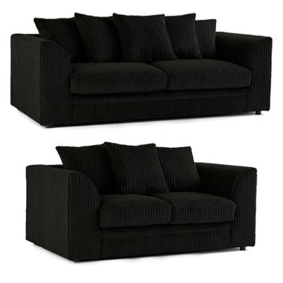 Darnall 3+2 Seater Fabric Sofa Set Scatter Back Soft Jumbo Cord Corner Sofa With Modern Design For Living Room - Black
