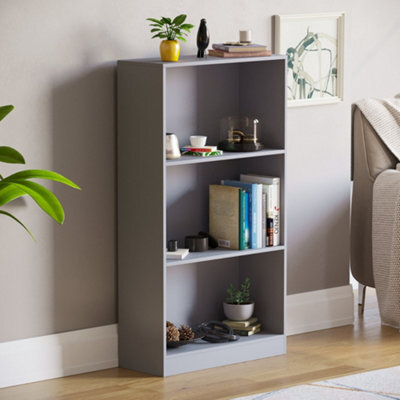 Lassic Vida Designs Cambridge Grey 3 Tier Medium Bookcase Freestanding Shelving Unit (H)1080mm (W)600mm (D)240mm - image 1