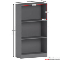 Lassic Vida Designs Cambridge Grey 3 Tier Medium Bookcase Freestanding Shelving Unit (H)1080mm (W)600mm (D)240mm - thumbnail 2