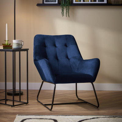 Turio Blue Velvet Effect Relaxer Chair (H)800mm (W)650mm (D)815mm - image 1