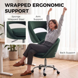 Homcom Velvet Desk Chair With Height-Adjustable, Wheels, Dark Green - thumbnail 5