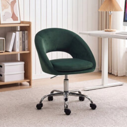 Homcom Velvet Desk Chair With Height-Adjustable, Wheels, Dark Green - thumbnail 1