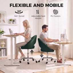 Homcom Velvet Desk Chair With Height-Adjustable, Wheels, Dark Green - thumbnail 6