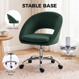 Homcom Velvet Desk Chair With Height-Adjustable, Wheels, Dark Green - thumbnail 7