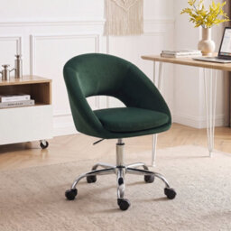Homcom Velvet Desk Chair With Height-Adjustable, Wheels, Dark Green - thumbnail 2