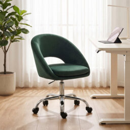 Homcom Velvet Desk Chair With Height-Adjustable, Wheels, Dark Green - thumbnail 8