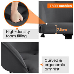 Yaheetech Height Adjustable Swivel Desk Chair With Castors And Armrests - Grey / Velvet - thumbnail 6