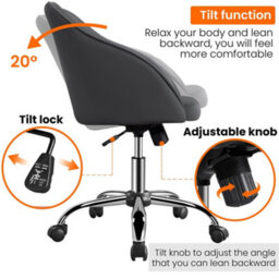 Yaheetech Height Adjustable Swivel Desk Chair With Castors And Armrests - Grey / Velvet - thumbnail 5