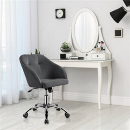 Yaheetech Height Adjustable Swivel Desk Chair With Castors And Armrests - Grey / Velvet - thumbnail 2