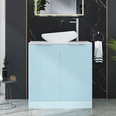 Royal Bathrooms Evora 800mm Powder Blue Fluted Floor Standing Countertop Vanity Unit 2 Door With Nova Basin - image 1