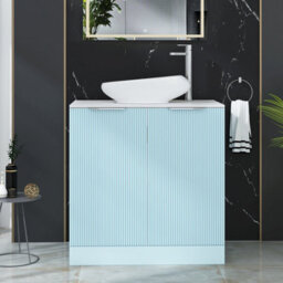 Royal Bathrooms Evora 800mm Powder Blue Fluted Floor Standing Countertop Vanity Unit 2 Door With Nova Basin - thumbnail 1