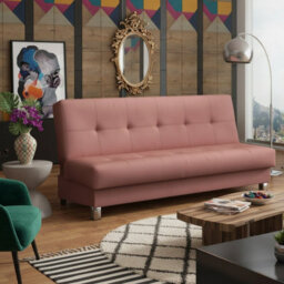 Enduro Xi Living Room Sofa Bed With Click Clack Sleeping Function Storage Wooden Frame 195X90X85Cm Pink