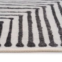 Loomed Black & White Geometric Abstract Machine Washable Soft Area Rug 60Cm X 240Cm - thumbnail 3